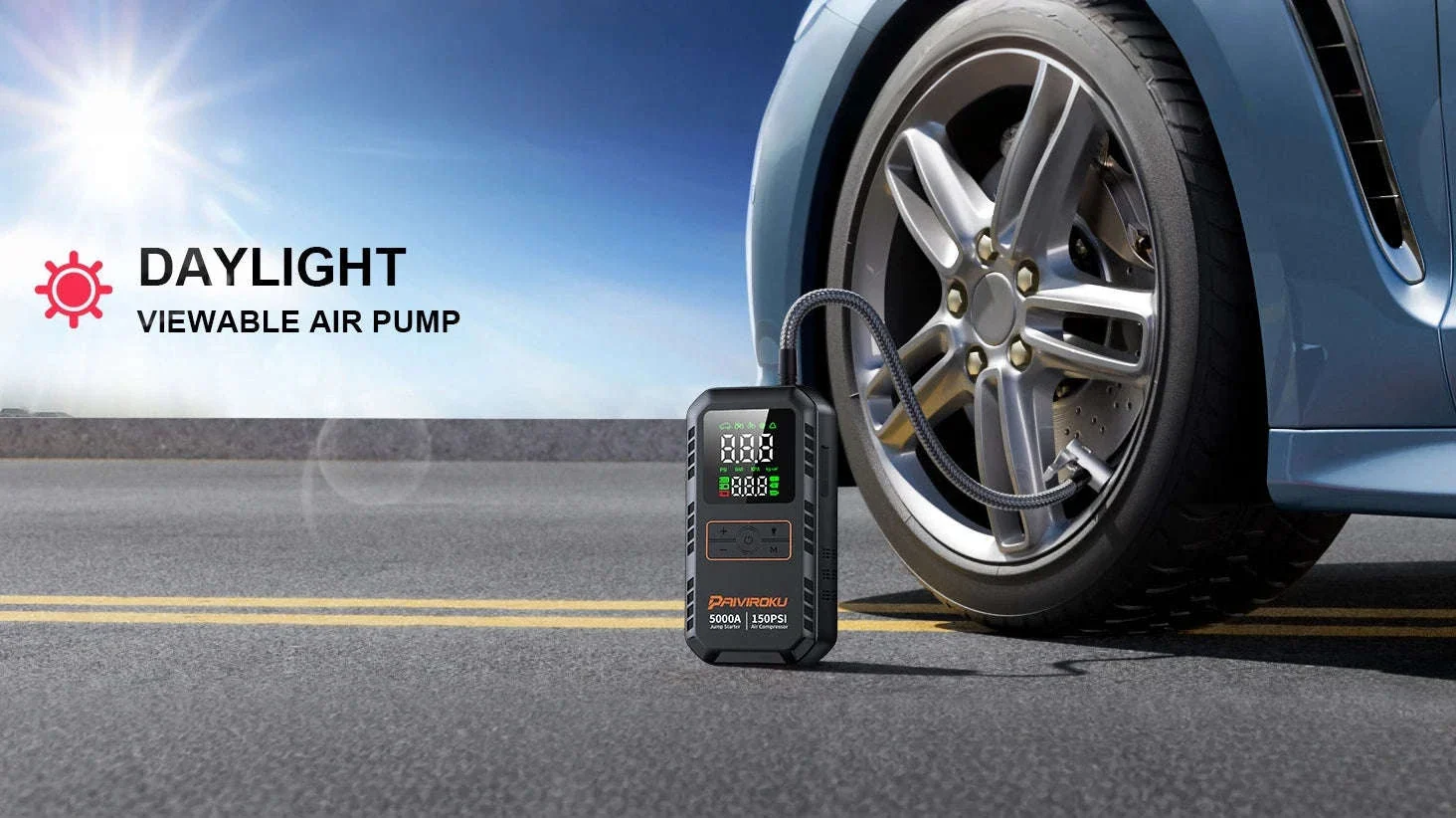4-in-1 Car Jump Starter with Air Compressor, 150 PSI Tire Inflator, Power Bank - Image 11