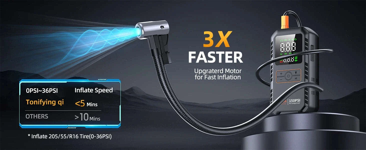 4-in-1 Car Jump Starter with Air Compressor, 150 PSI Tire Inflator, Power Bank - Image 14