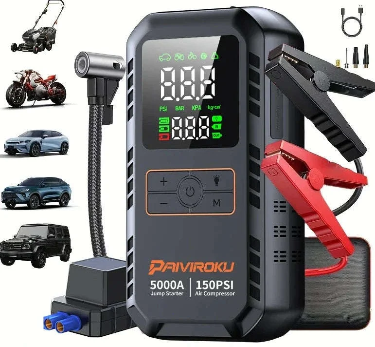 4-in-1 Car Jump Starter with Air Compressor, 150 PSI Tire Inflator, Power Bank - Image 23