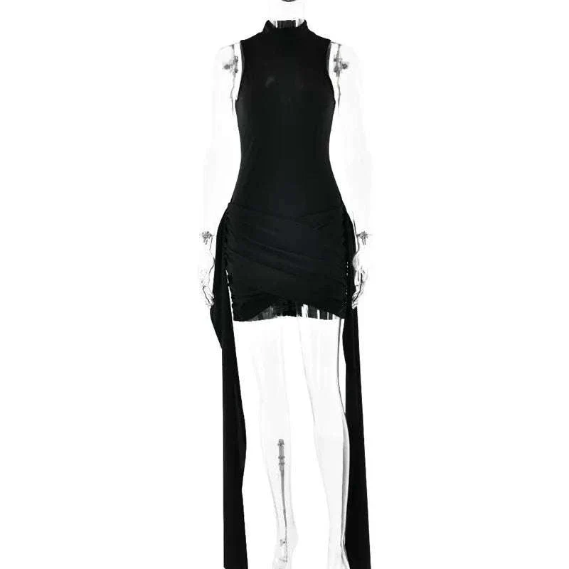 Turtleneck Sleeveless Mini Dress with Ruched Sides - Image 9