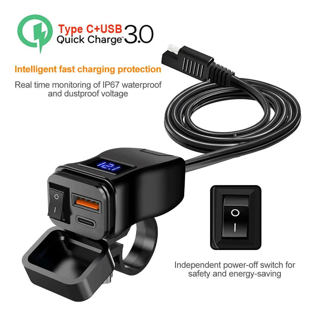 PD+QC3.0 Motorcycle USB Fast Charger with Voltmeter - Image 4
