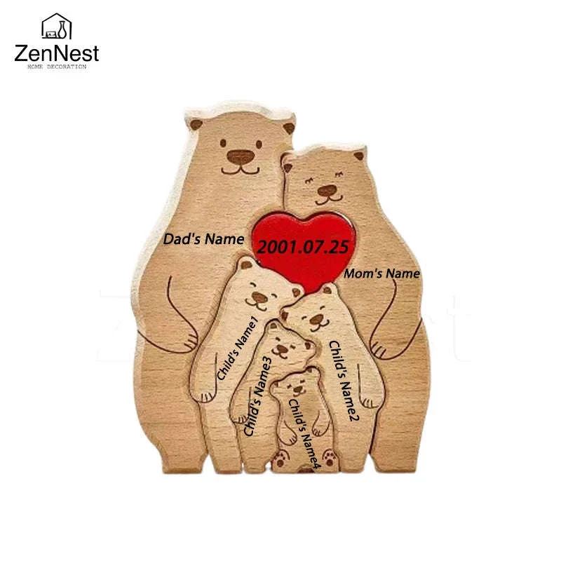 Personalized Wooden Bear Family Puzzle Custom Name Home Decor Gift - Image 13