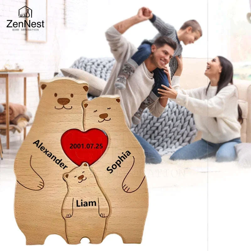 Personalized Wooden Bear Family Puzzle Custom Name Home Decor Gift - Image 3