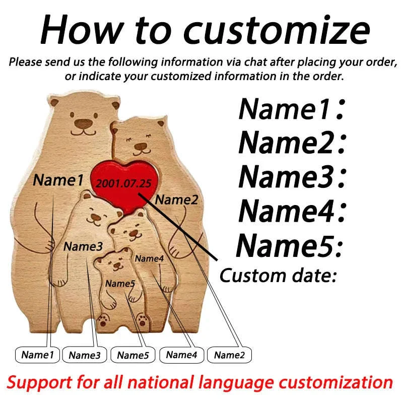 Personalized Wooden Bear Family Puzzle Custom Name Home Decor Gift - Image 5