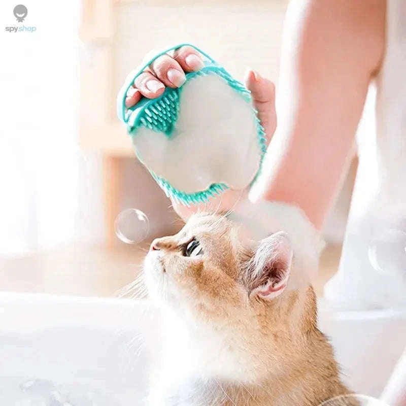 Pet Bathing Brush with Shampoo Dispenser and Soft Silicone Bristles - Image 3