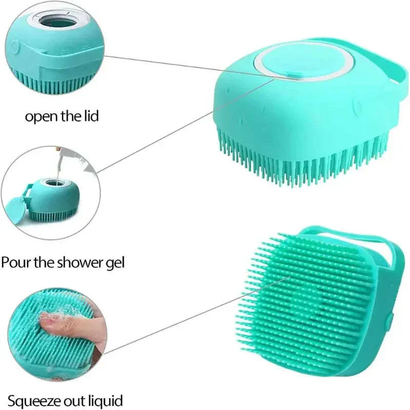Pet Bathing Brush with Shampoo Dispenser and Soft Silicone Bristles - Image 5