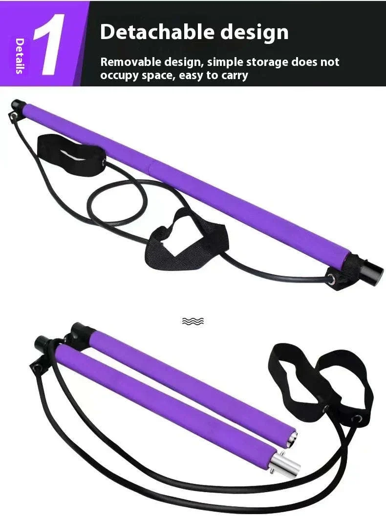 Pilates Stick with Resistance Bands for Full-Body Home Workout - Image 10
