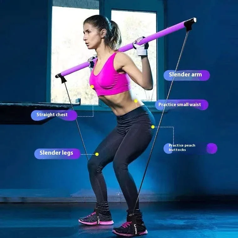 Pilates Stick with Resistance Bands for Full-Body Home Workout - Image 2