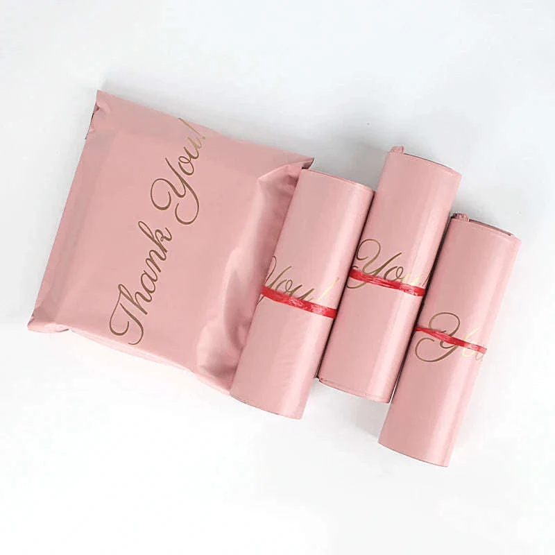 Pink Poly Mailing Pouch with Thank You Design for Shipping