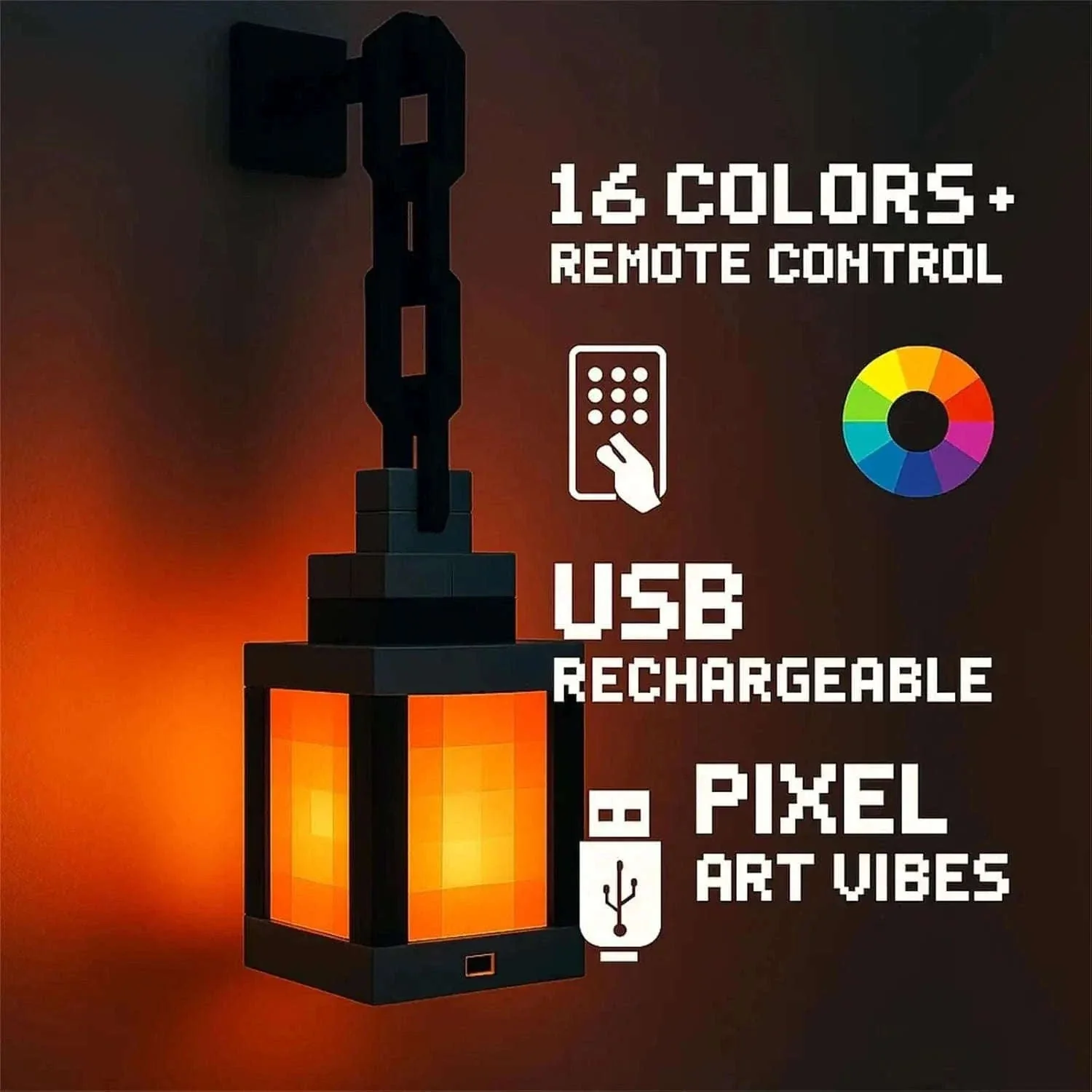 Pixel Style LED Night Light Lantern with 16 Colors and Remote Control