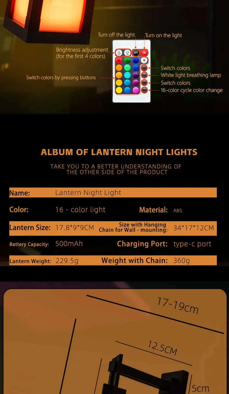 Pixel Style LED Night Light Lantern with 16 Colors and Remote Control - Image 15