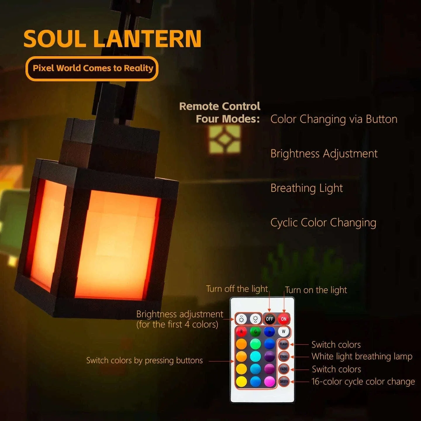 Pixel Style LED Night Light Lantern with 16 Colors and Remote Control - Image 3
