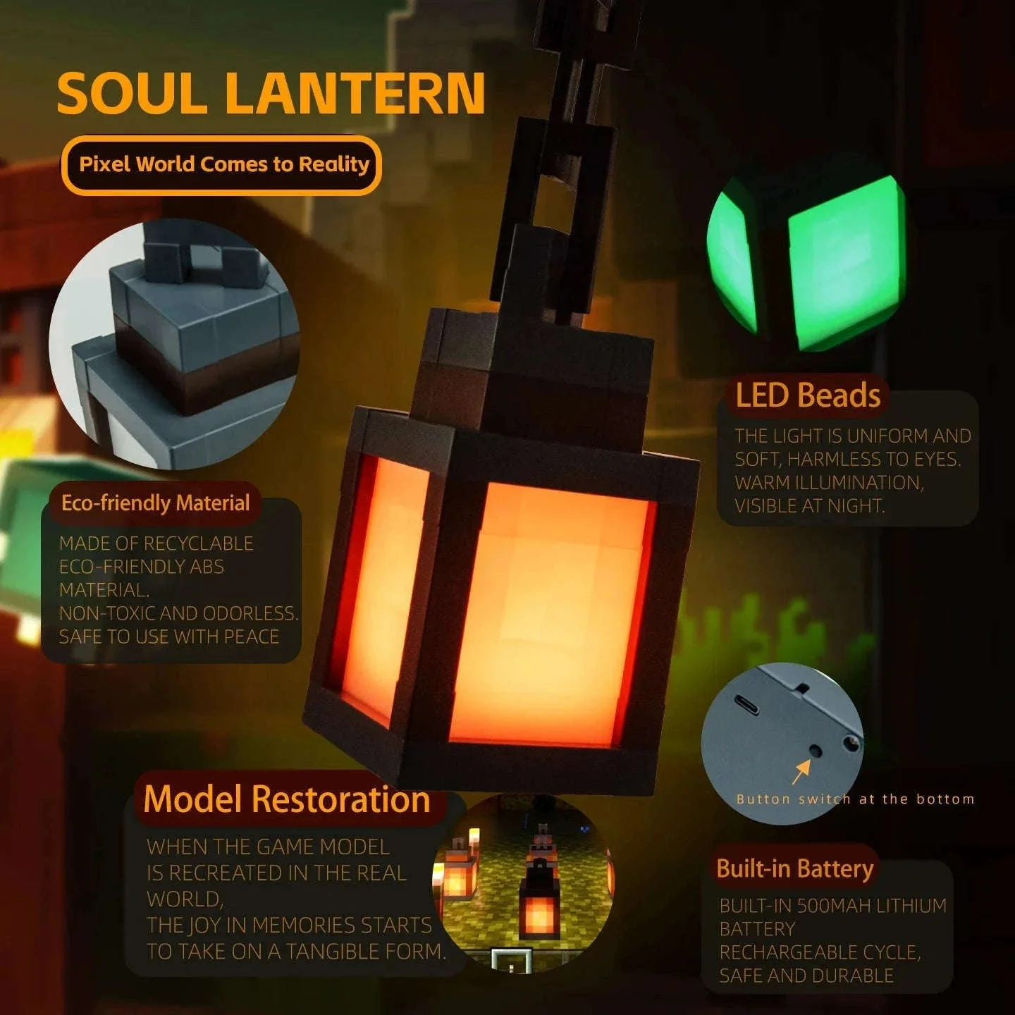 Pixel Style LED Night Light Lantern with 16 Colors and Remote Control - Image 4