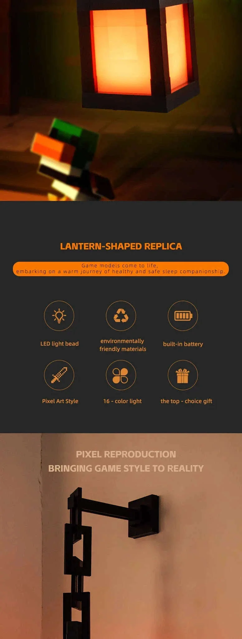 Pixel Style LED Night Light Lantern with 16 Colors and Remote Control - Image 8