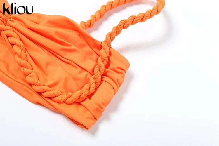 Pleated Crop Top and High Waist Maxi Skirt Two Piece Set - Image 19