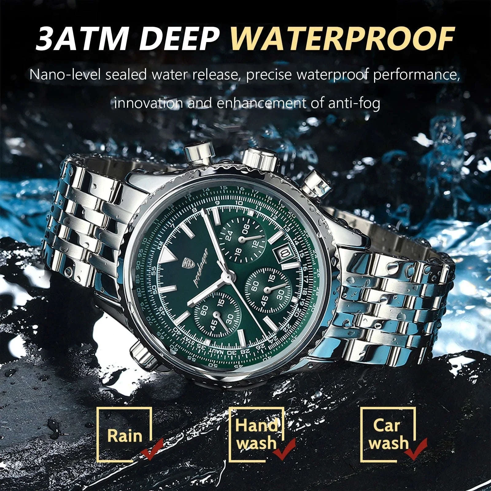 POEDAGAR Men’s Chronograph Watch with Luminous Dial - Image 3