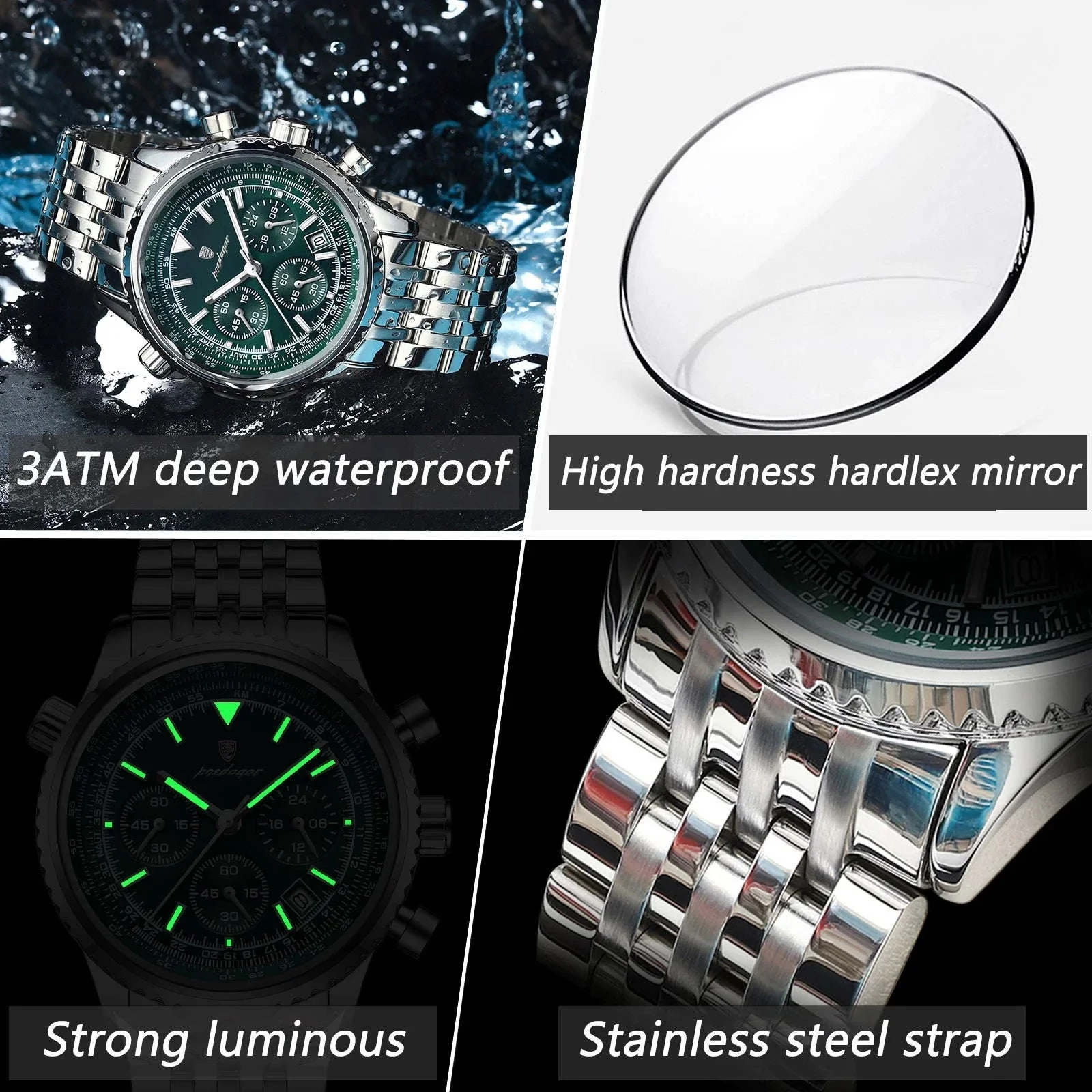POEDAGAR Men’s Chronograph Watch with Luminous Dial - Image 4