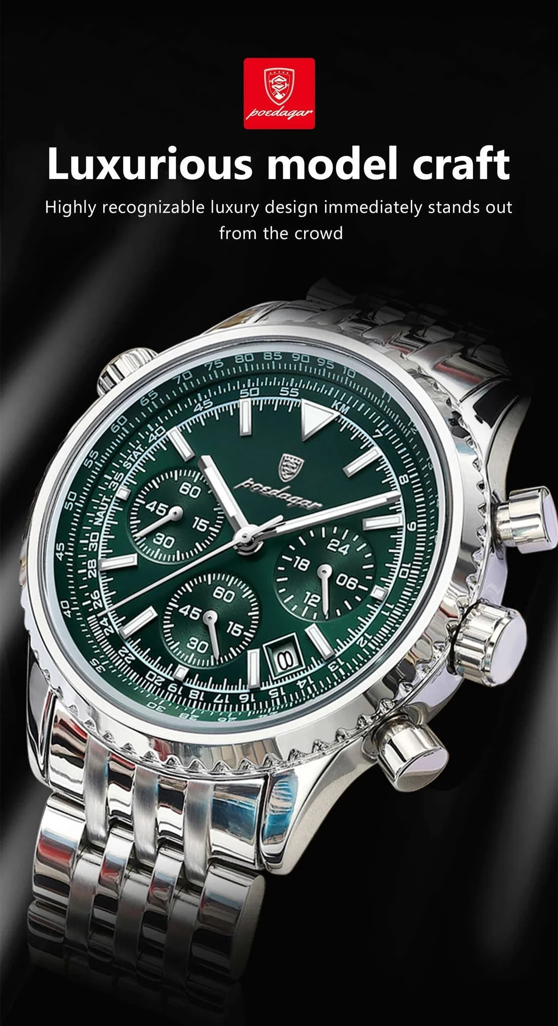 POEDAGAR Men’s Chronograph Watch with Luminous Dial - Image 8