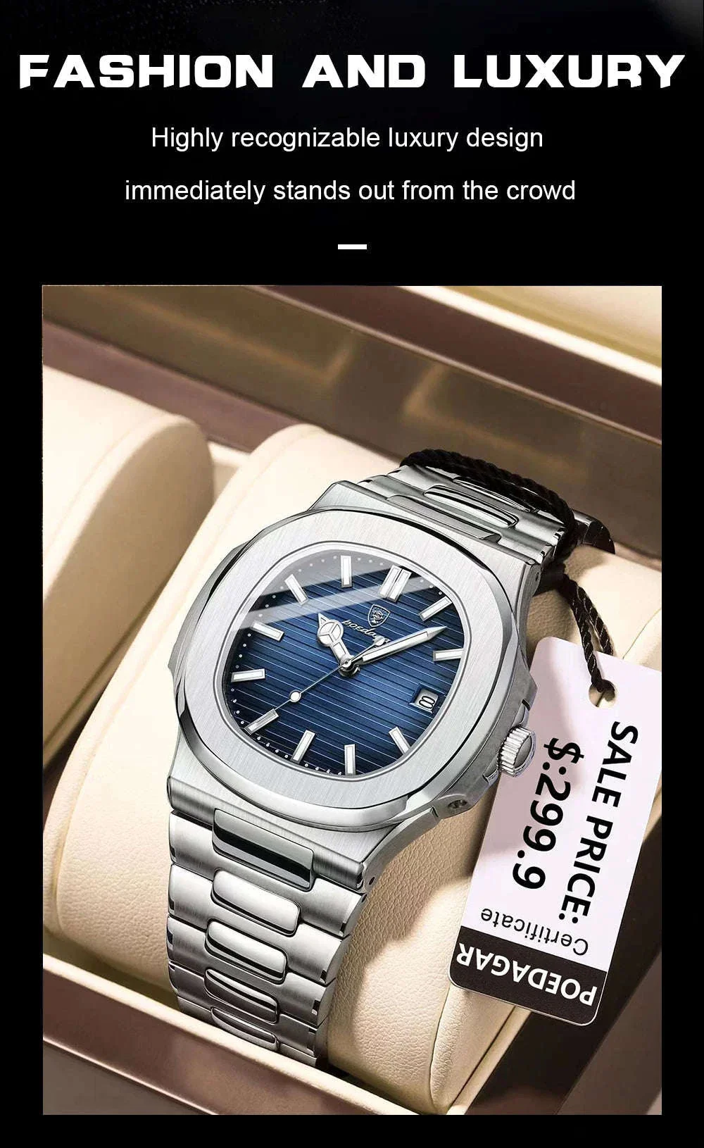 Square Luxury Men Wristwatch with Luminous Hands and Date - Image 10