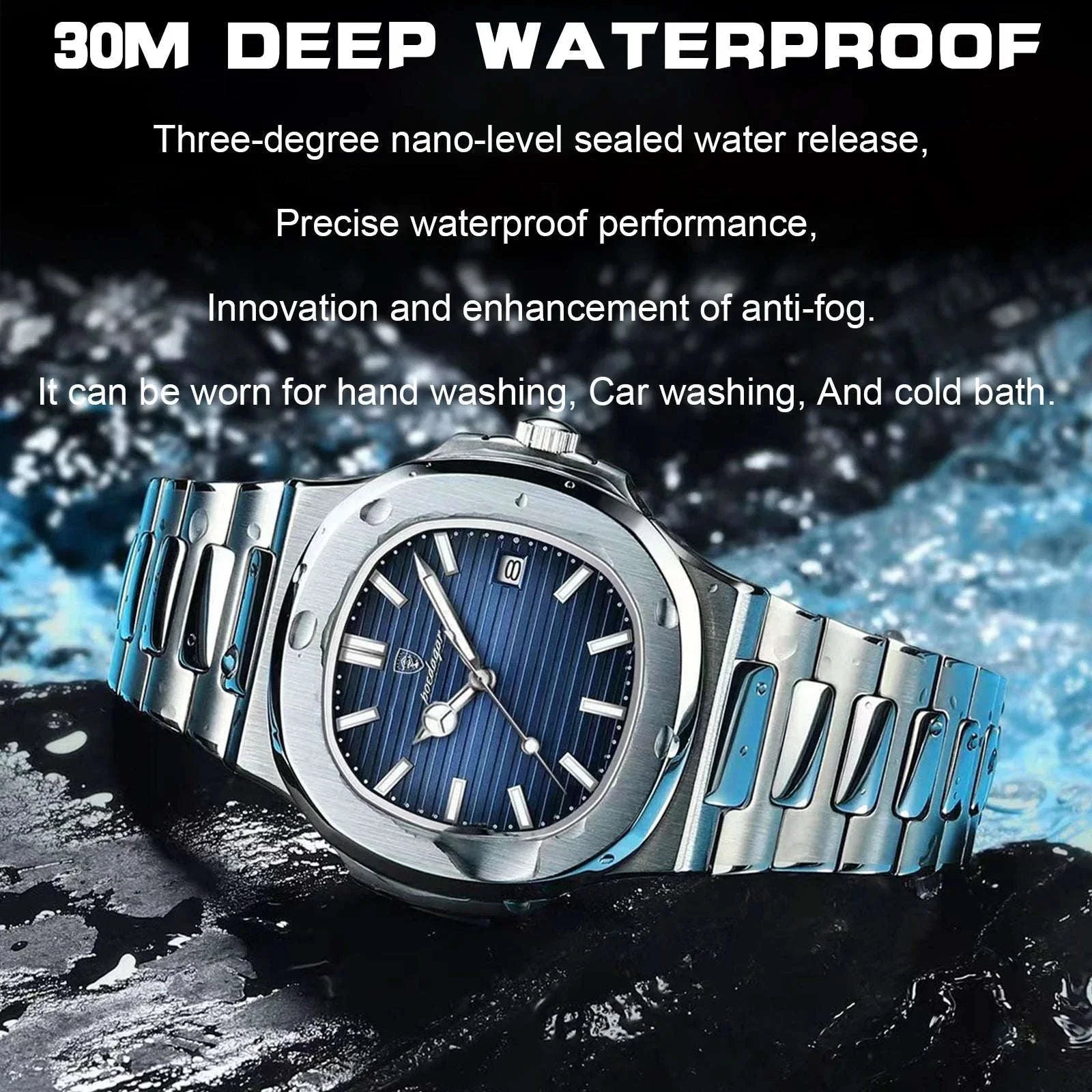 Square Luxury Men Wristwatch with Luminous Hands and Date - Image 4