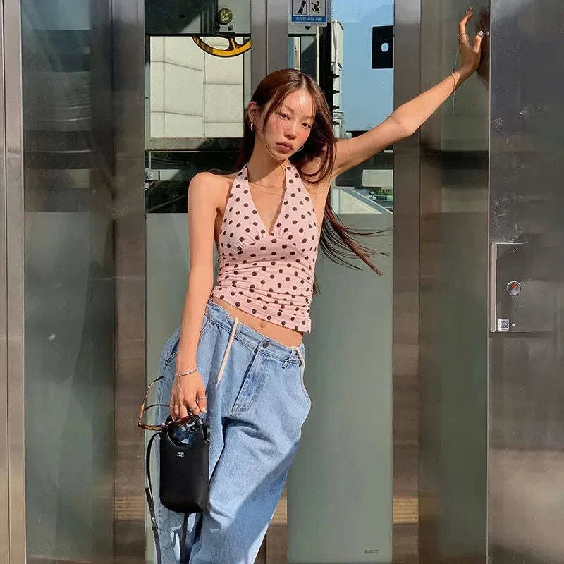 Polka Dot Off-Shoulder Ruched Tank Top Backless Summer Party Style - Image 12