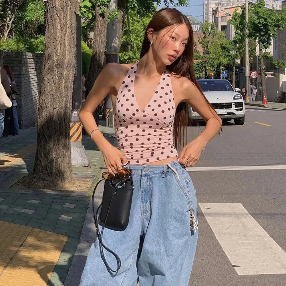 Polka Dot Off-Shoulder Ruched Tank Top Backless Summer Party Style - Image 4
