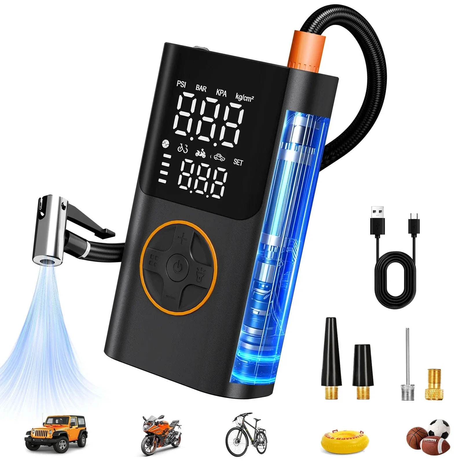 Portable 150PSI Tire Inflator Air Pump with Power Bank & LED Light