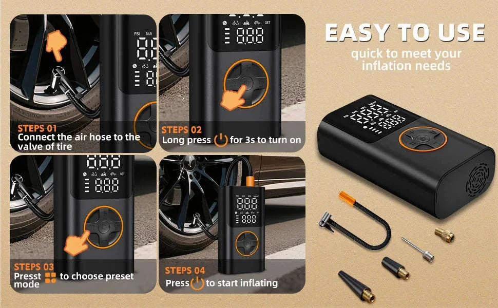 Portable 150PSI Tire Inflator Air Pump with Power Bank & LED Light - Image 11
