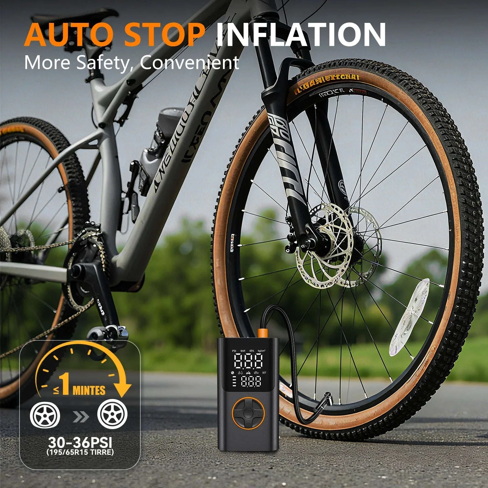 Portable 150PSI Tire Inflator Air Pump with Power Bank & LED Light - Image 2