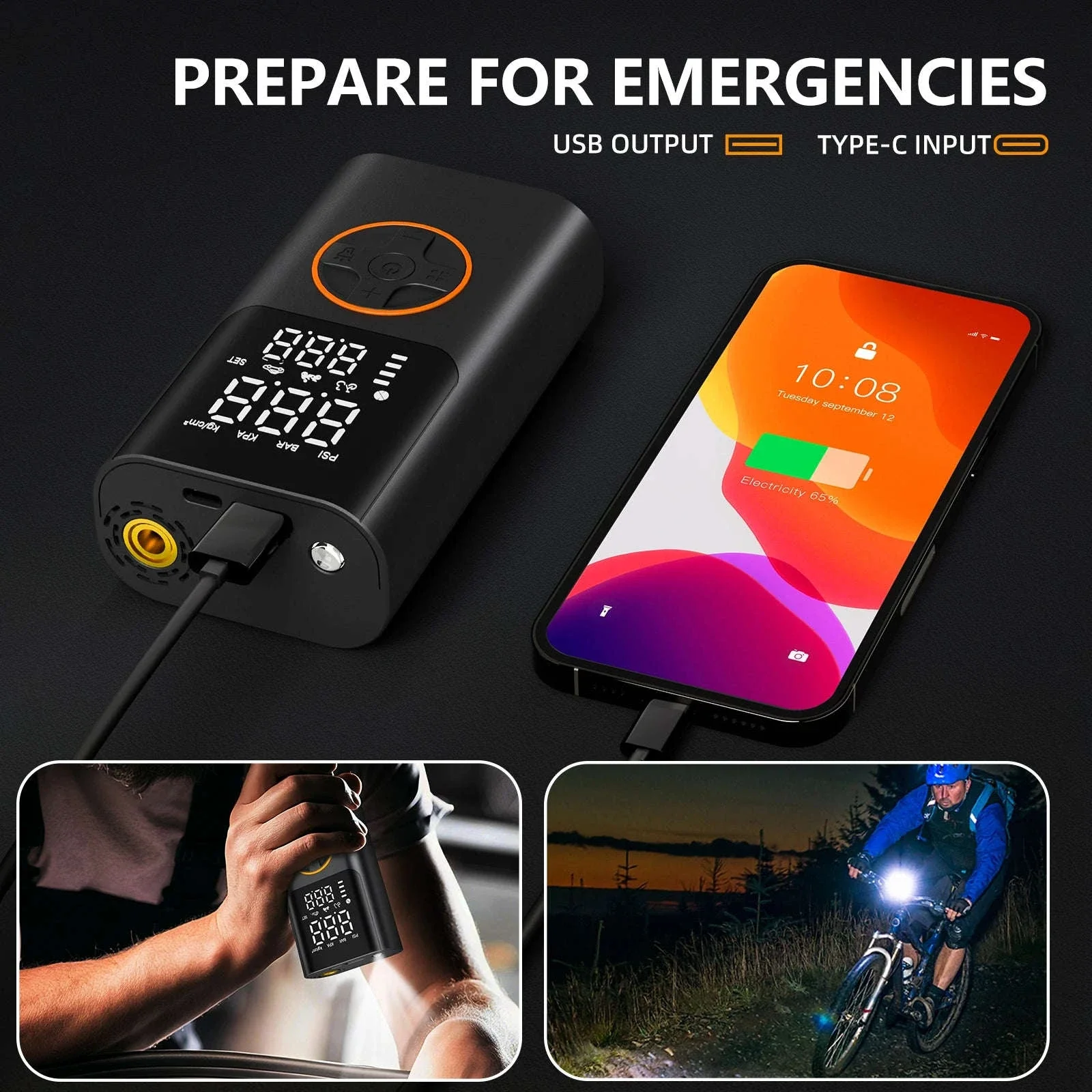 Portable 150PSI Tire Inflator Air Pump with Power Bank & LED Light - Image 4
