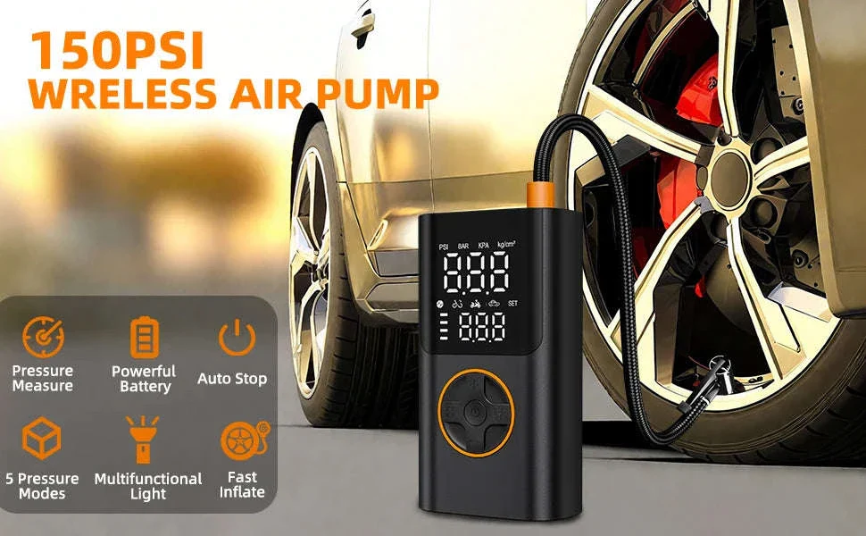 Portable 150PSI Tire Inflator Air Pump with Power Bank & LED Light - Image 7