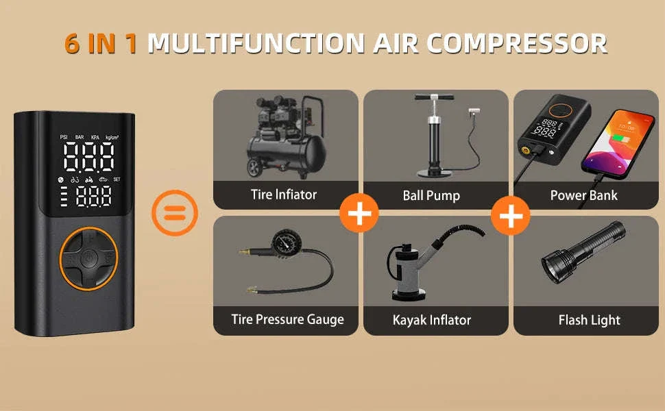 Portable 150PSI Tire Inflator Air Pump with Power Bank & LED Light - Image 9