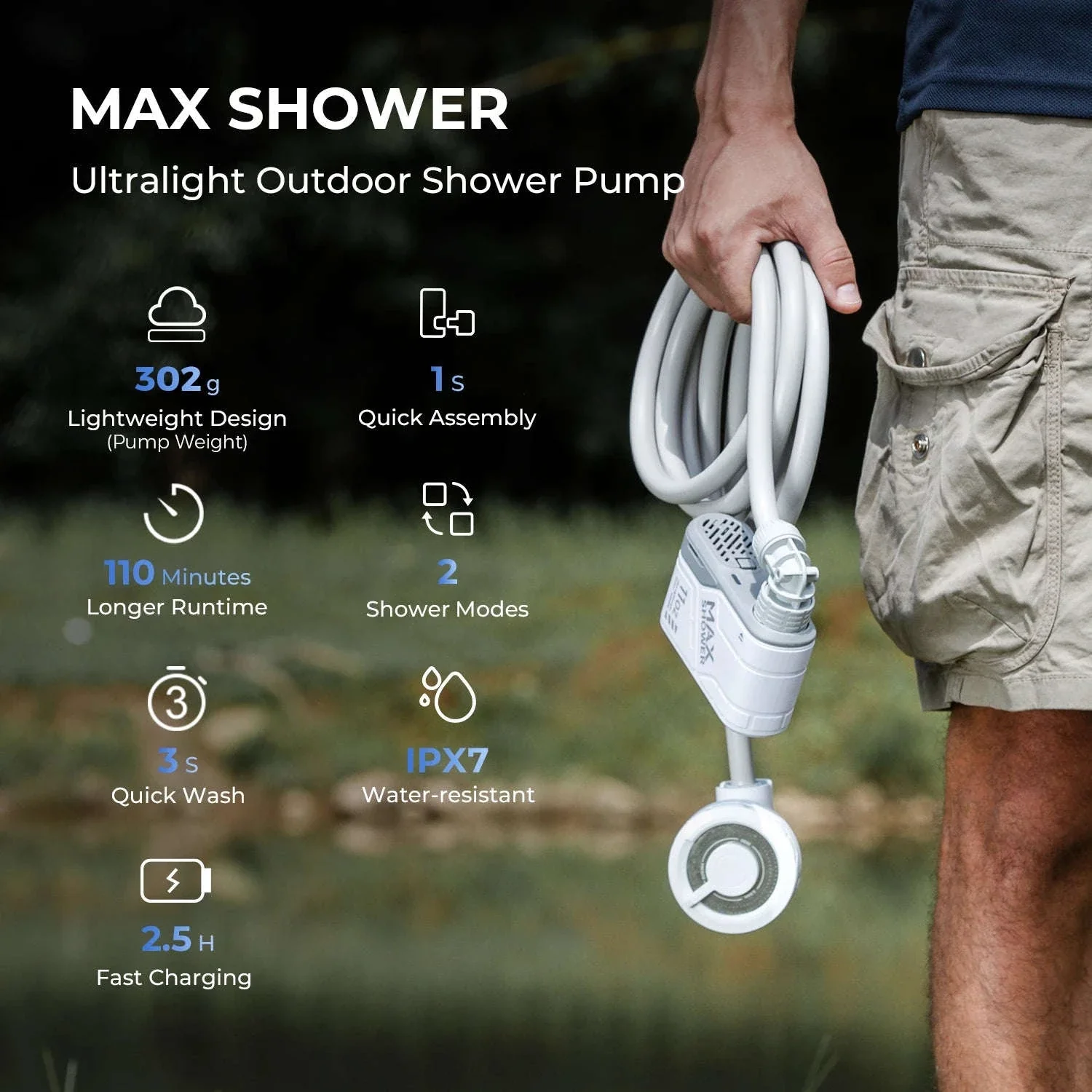 Portable Camping Shower Pump IPX7 Waterproof - Image 2