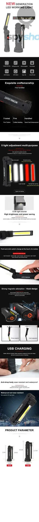 Portable COB LED Work Light with Magnetic Base and USB Charging - Image 11
