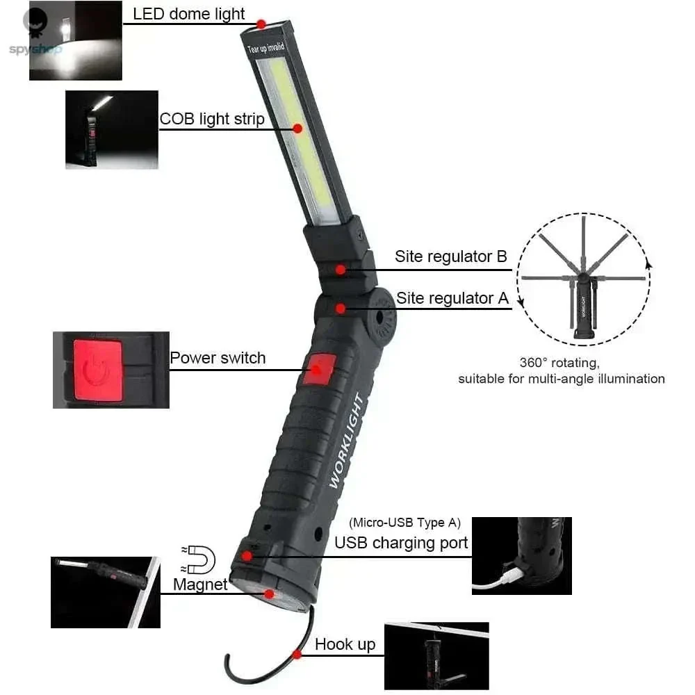 Portable COB LED Work Light with Magnetic Base and USB Charging - Image 3