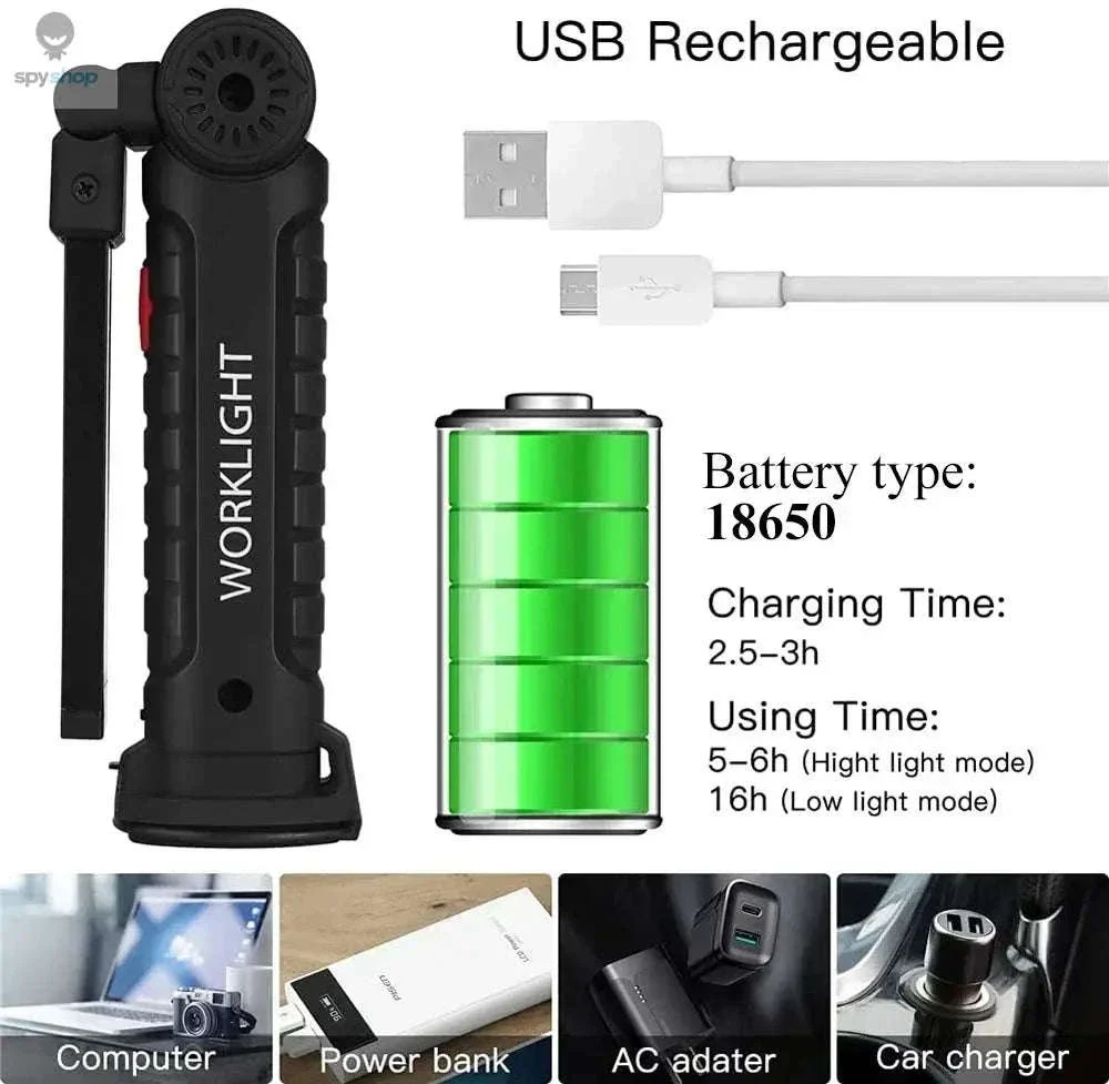 Portable COB LED Work Light with Magnetic Base and USB Charging - Image 6