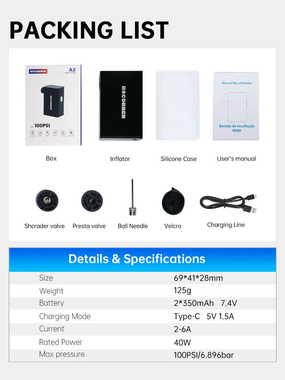 Portable Electric Bike Tire Pump 100 PSI Mini Air Compressor - Image 19
