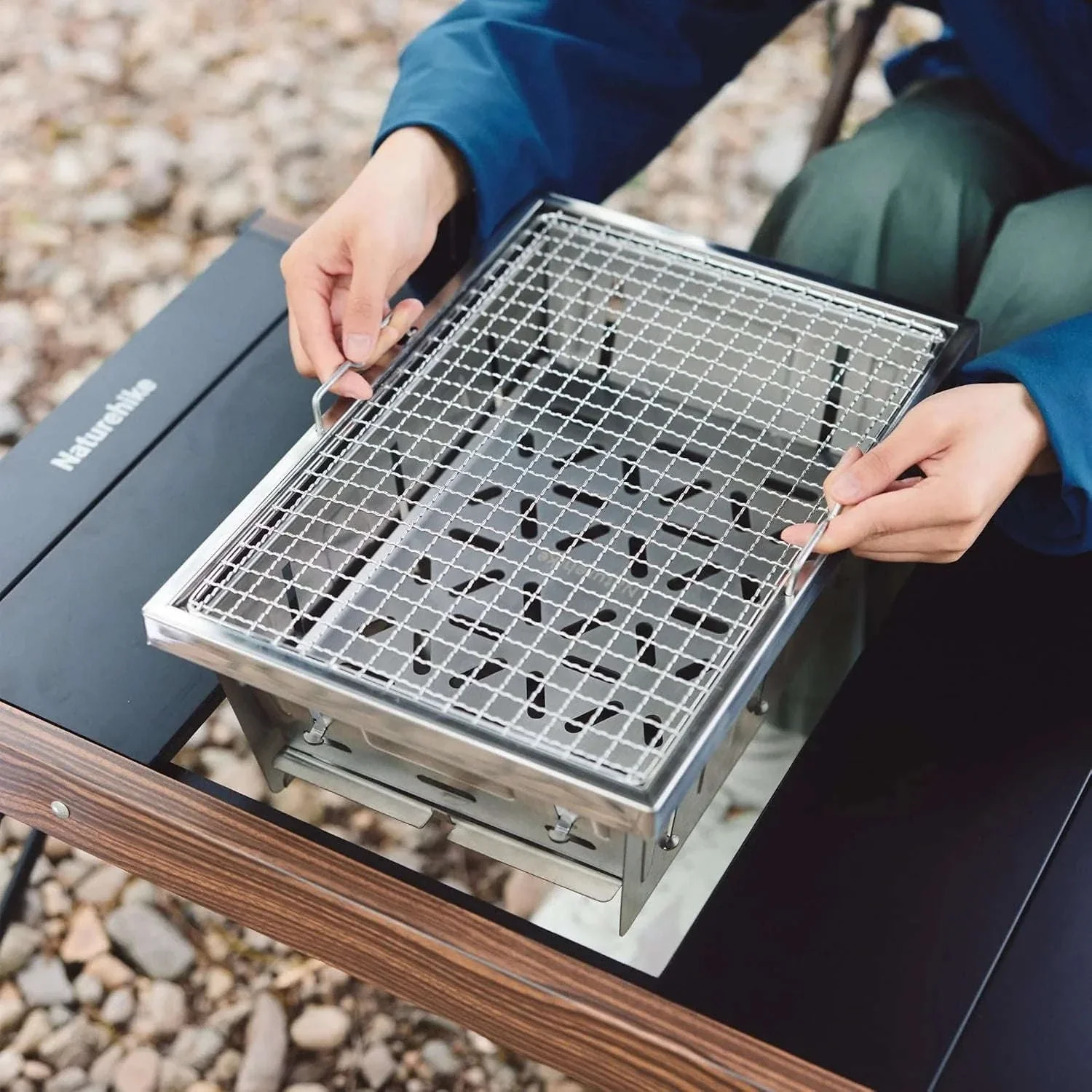 Portable Folding Charcoal Grill for IGT Table with Tongs - Image 2