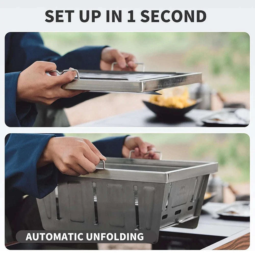Portable Folding Charcoal Grill for IGT Table with Tongs - Image 3