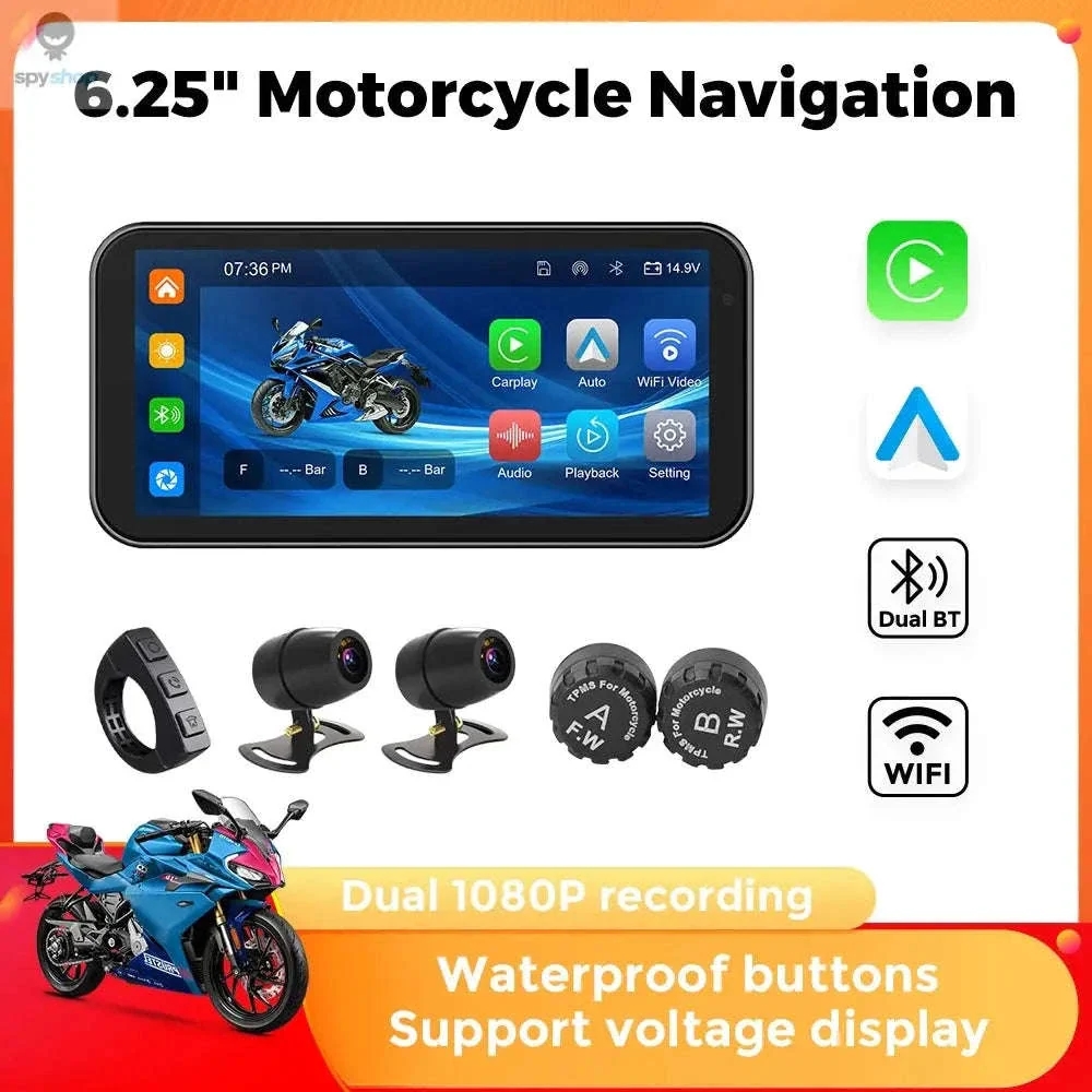 Waterproof Motorcycle GPS with 6.25" Display and DVR