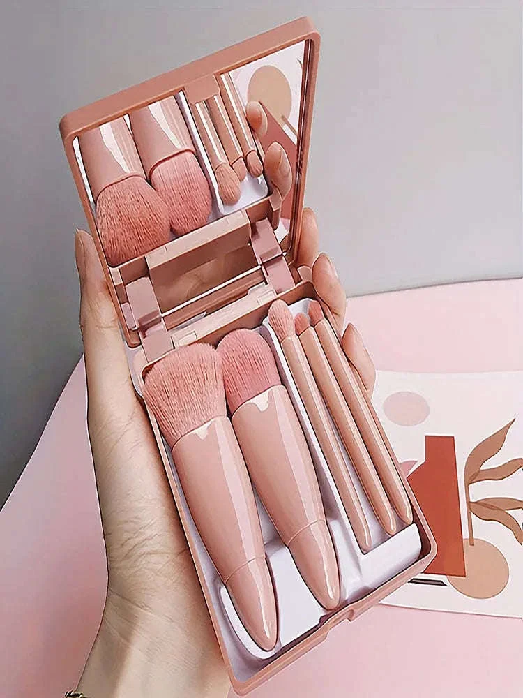 Portable Makeup Brush Set with Foldable Travel Mirror - Image 5