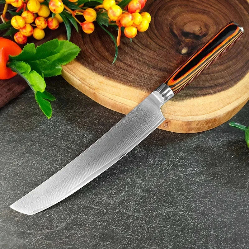 Japanese Damascus Chef Cleaver Knife with Wooden Handle - Image 11