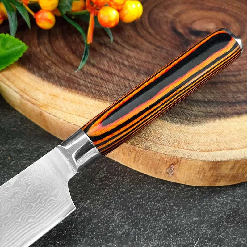 Japanese Damascus Chef Cleaver Knife with Wooden Handle - Image 14