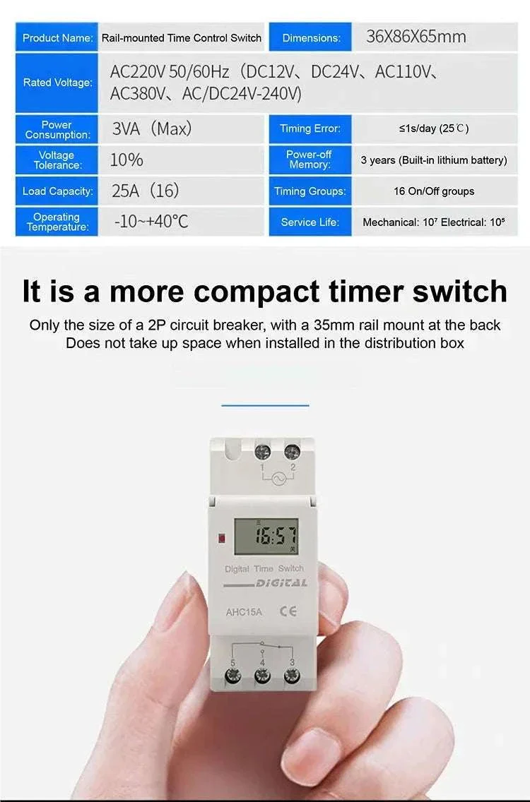 Programmable DIN Rail Digital Timer Switch with 16 Schedules - Image 9