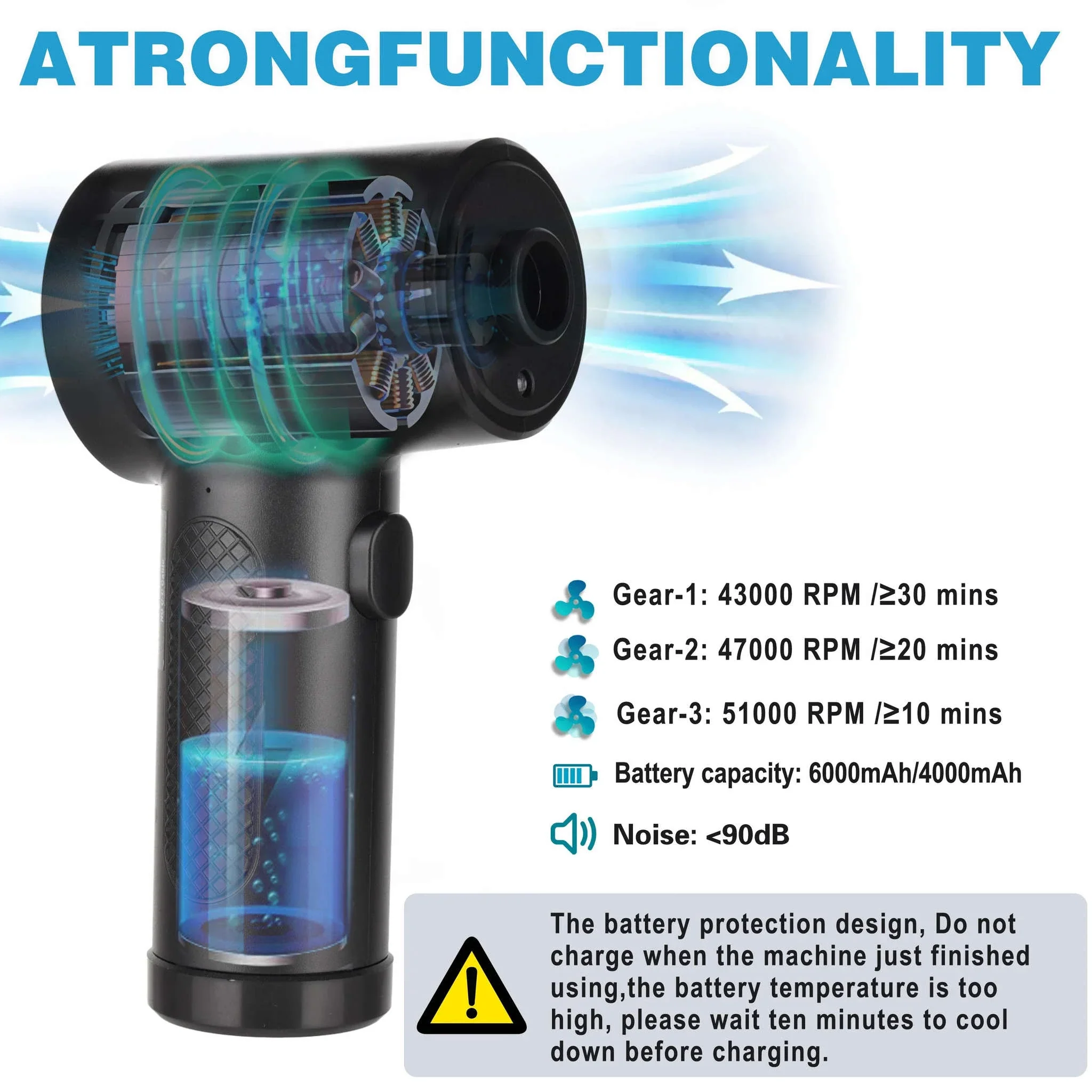 Portable Air Duster 51000RPM Cordless Blower with LED - Image 2