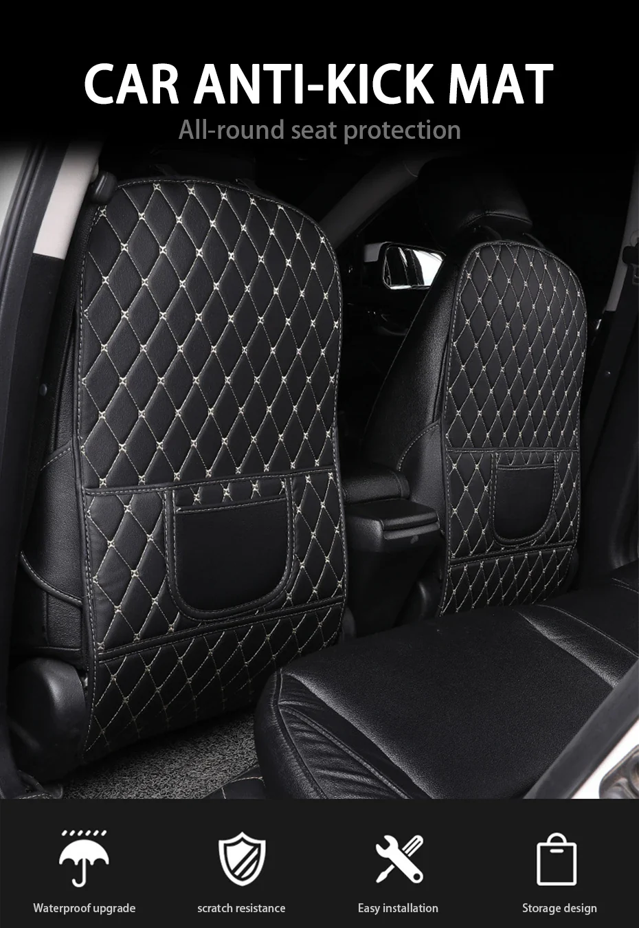 PU Leather Car Anti-Kick Seat Back Protector with Pocket - Image 7