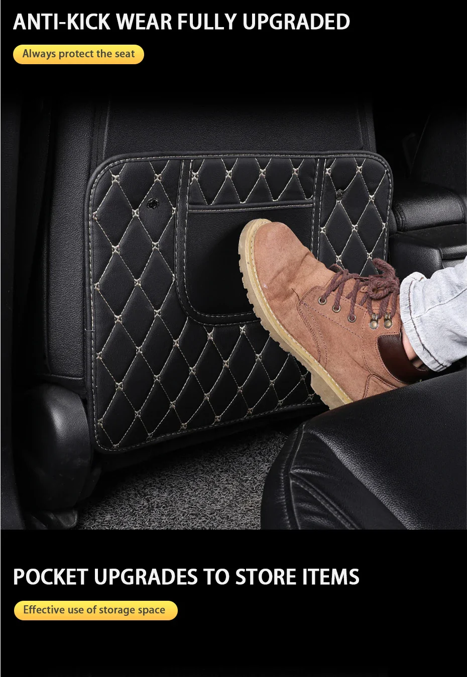 PU Leather Car Anti-Kick Seat Back Protector with Pocket - Image 9