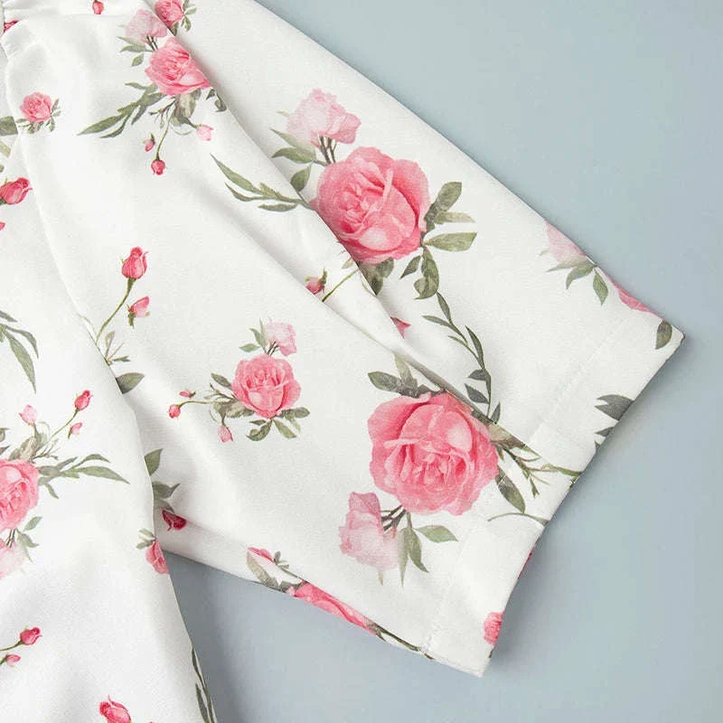 Puff Sleeves Ruffled Mini Dress with Floral Charm - Image 17