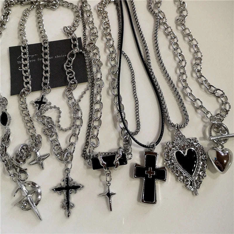 Black Heart Cross Punk Rock Necklace for Bold Style