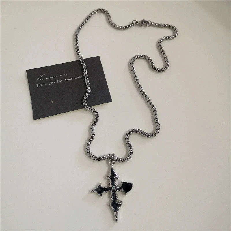 Black Heart Cross Punk Rock Necklace for Bold Style - Image 13